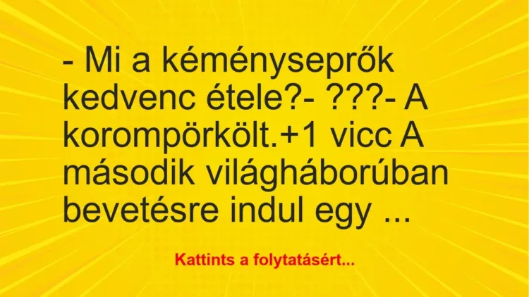 Vicc: – Mi a kéményseprők kedvenc étele?

– ???

– A korompörkölt.