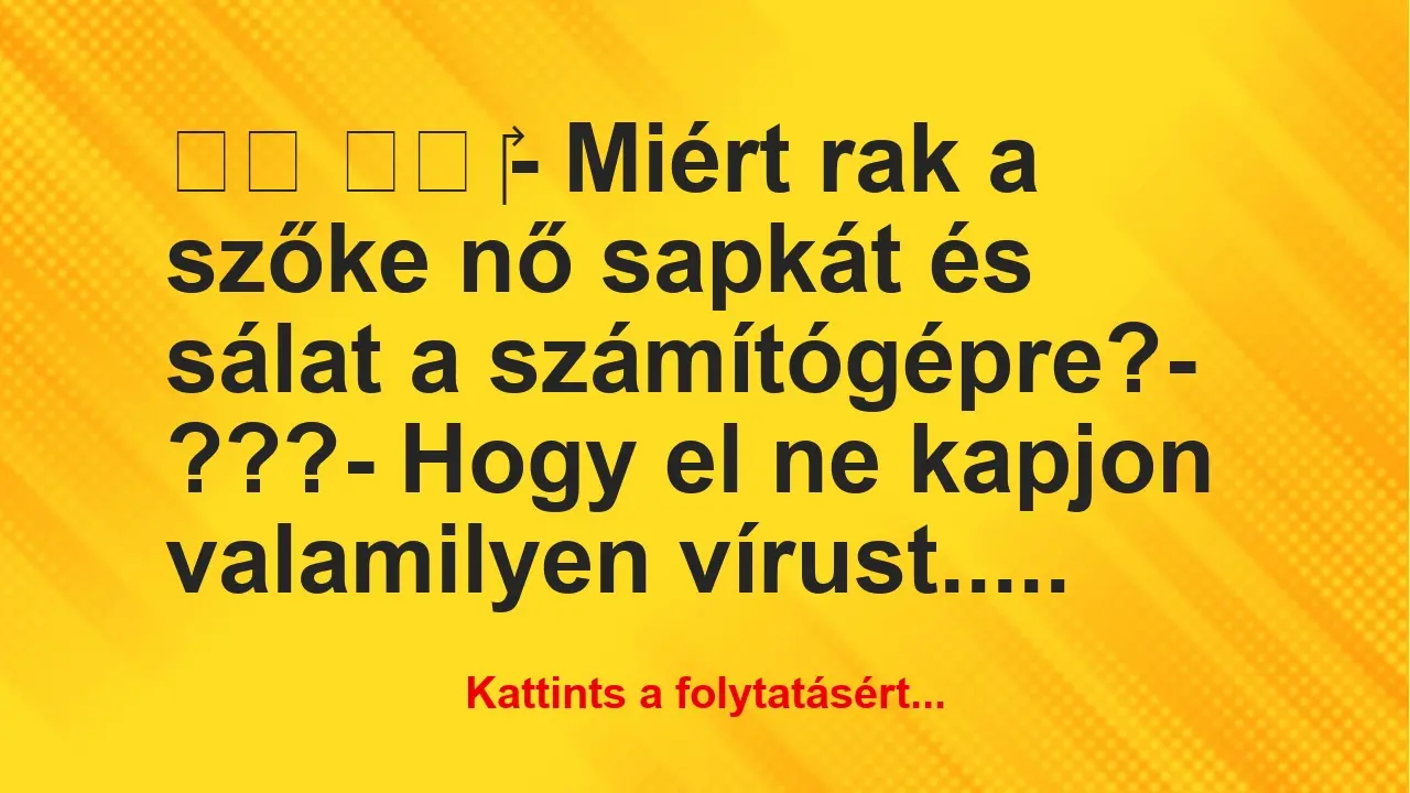 Vicc: 
		  
		  ‎- Miért rak a szőke nő sapkát és sálat a…