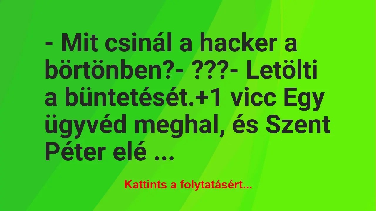 Vicc: – Mit csinál a hacker a börtönben?

– ???

– Letölti a…