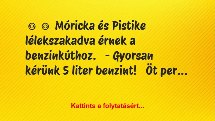 Vicc:
Móricka és Pistike lélekszakadva érnek a…