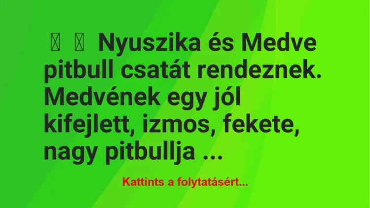 Vicc:
Nyuszika és Medve pitbull csatát rendeznek.Medvének…