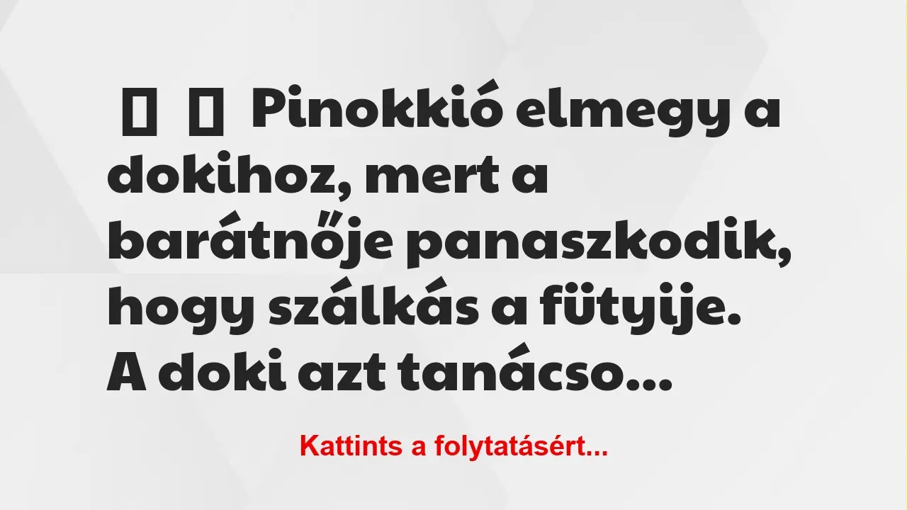 Vicc: 
	    	    Pinokkió elmegy a dokihoz, mert a barátnője panaszkodik,…