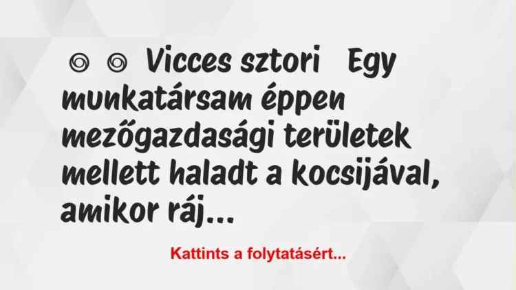 Vicc: 
	    	    Vicces sztori


Egy munkatársam éppen mezőgazdasági…