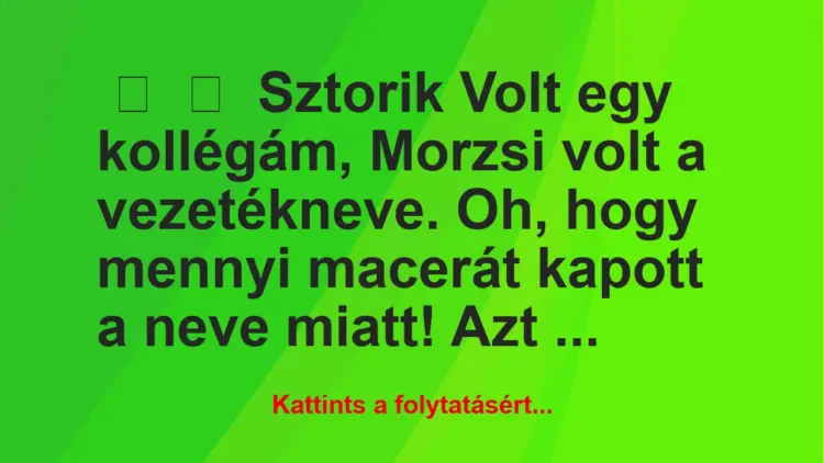 Vicces történet:
SztorikVolt egy kollégám, Morzsi volt a…