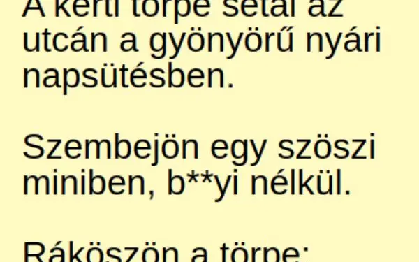 Vicc: A kerti törpe sétál az utcán a gyönyörű nyári napsütésben