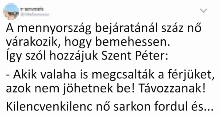 Vicc: A mennyország bejáratánál száz nő várakozik