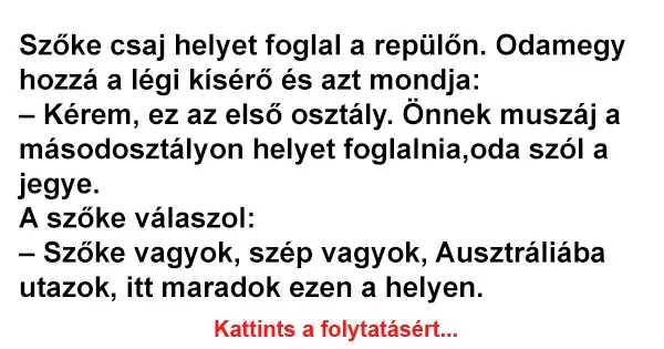 Vicc: Szőke csaj helyet foglal a repülőn, odamegy hozzá a légi kísérő