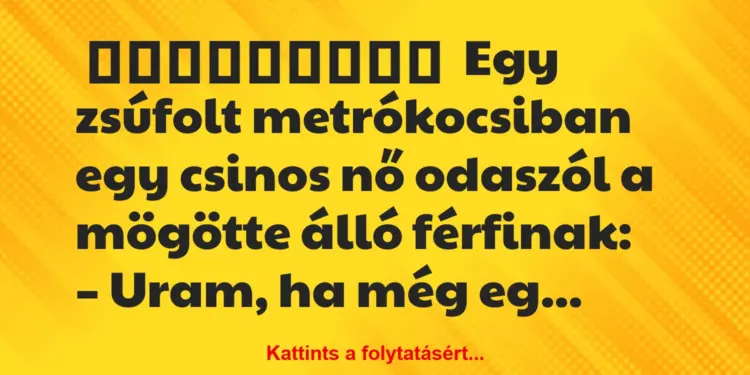 Egy zsúfolt metrókocsiban egy csinos nő odaszól a mögötte álló…