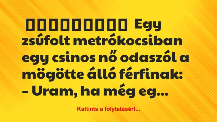 Egy zsúfolt metrókocsiban egy csinos nő odaszól a mögötte álló…