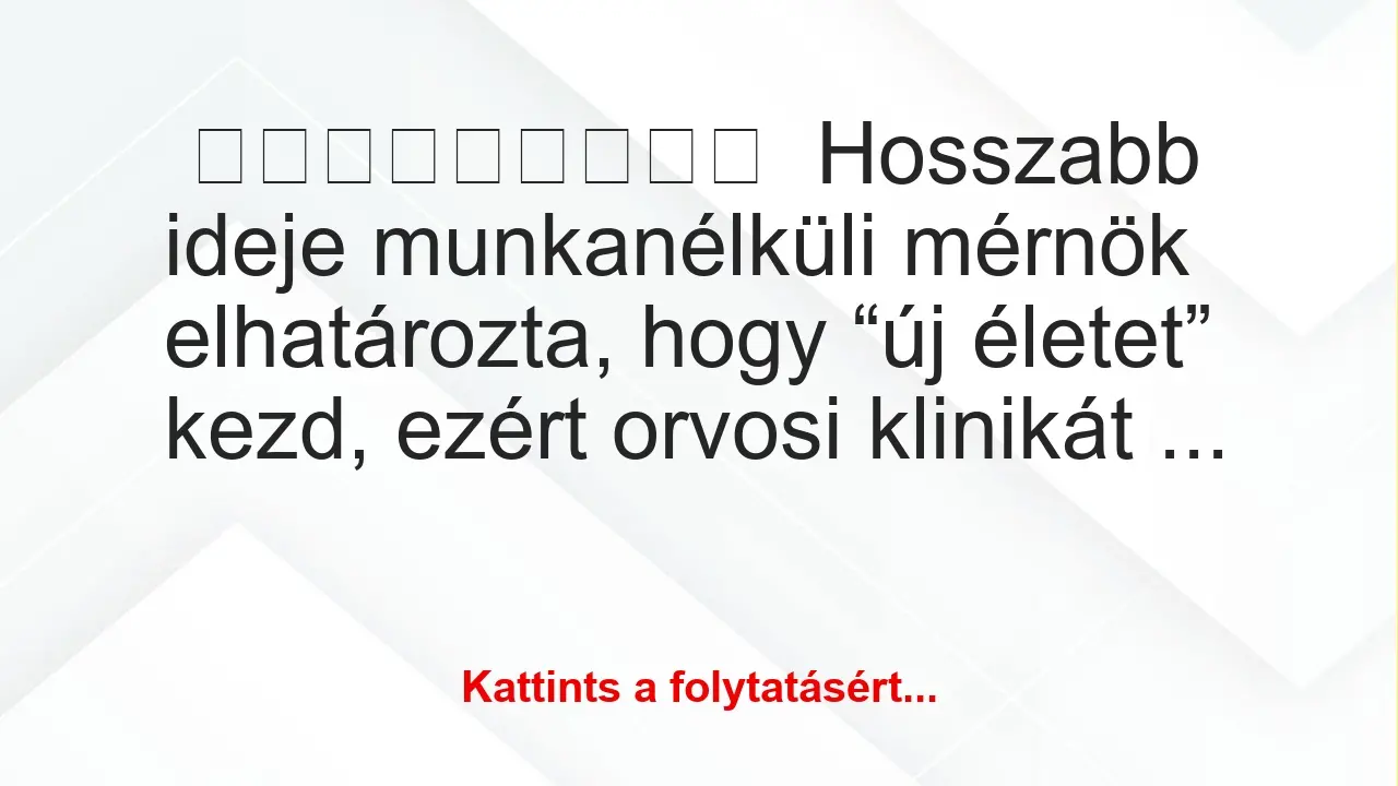 Hosszabb ideje munkanélküli mérnök elhatározta, hogy “új életet”…