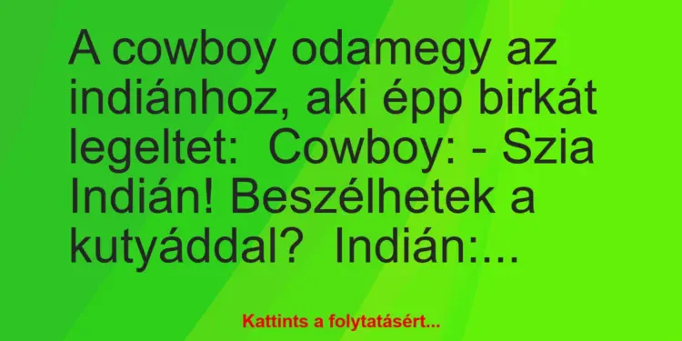 Vicc: A cowboy odamegy az indiánhoz, aki épp birkát legeltet:Cowboy: -…