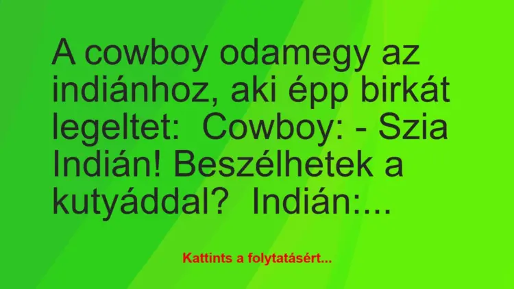 Vicc: A cowboy odamegy az indiánhoz, aki épp birkát legeltet:Cowboy: -…