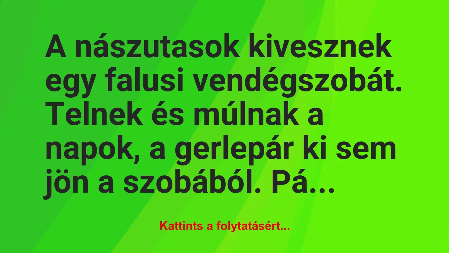 Vicc: A nászutasok kivesznek egy falusi vendégszobát, és napokig ki…