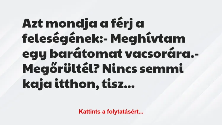 Vicc: Azt mondja a férj a feleségének:

– Meghívtam egy barátomat…