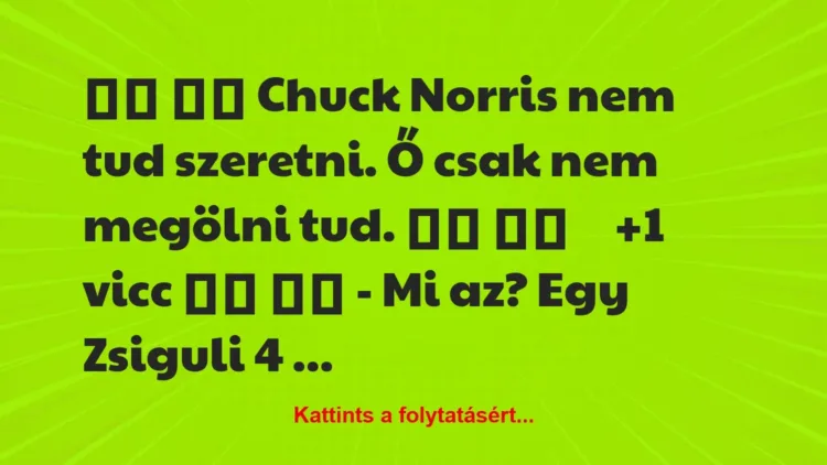 Vicc: 
		  
		  Chuck Norris nem tud szeretni. Ő csak nem megölni…