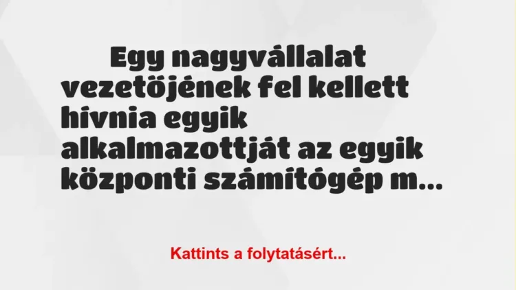 Vicc: 
	    	    Egy nagyvállalat vezetőjének fel kellett hívnia egyik…