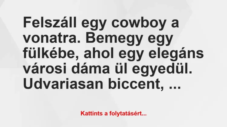 Vicc: Felszáll egy cowboy a vonatra. Bemegy egy fülkébe, ahol egy elegáns…