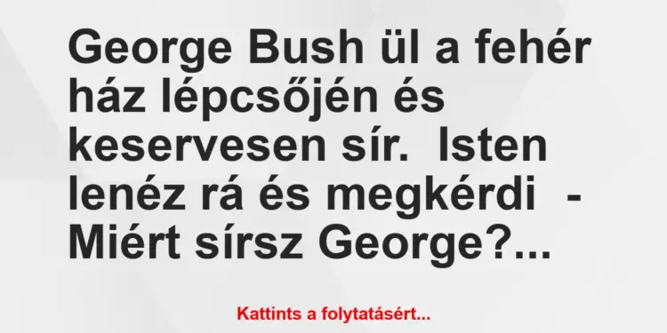 Vicc: George Bush ül a fehér ház lépcsőjén és keservesen sír.Isten…