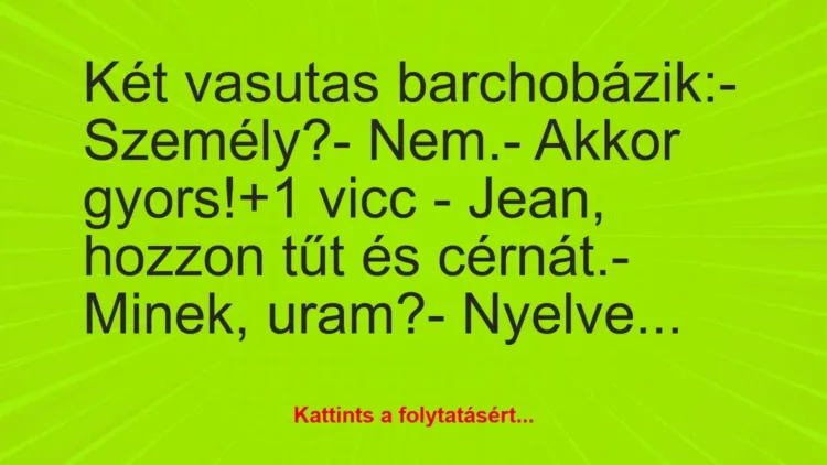 Vicc: Két vasutas barchobázik:

– Személy?

– Nem.

– Akkor…