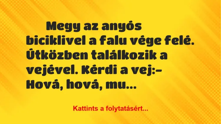 Vicc:
Megy az anyós biciklivel a falu vége felé….