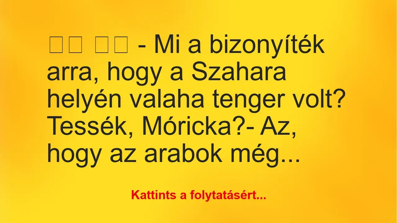 Vicc: 
		  
		  – Mi a bizonyíték arra, hogy a Szahara helyén…