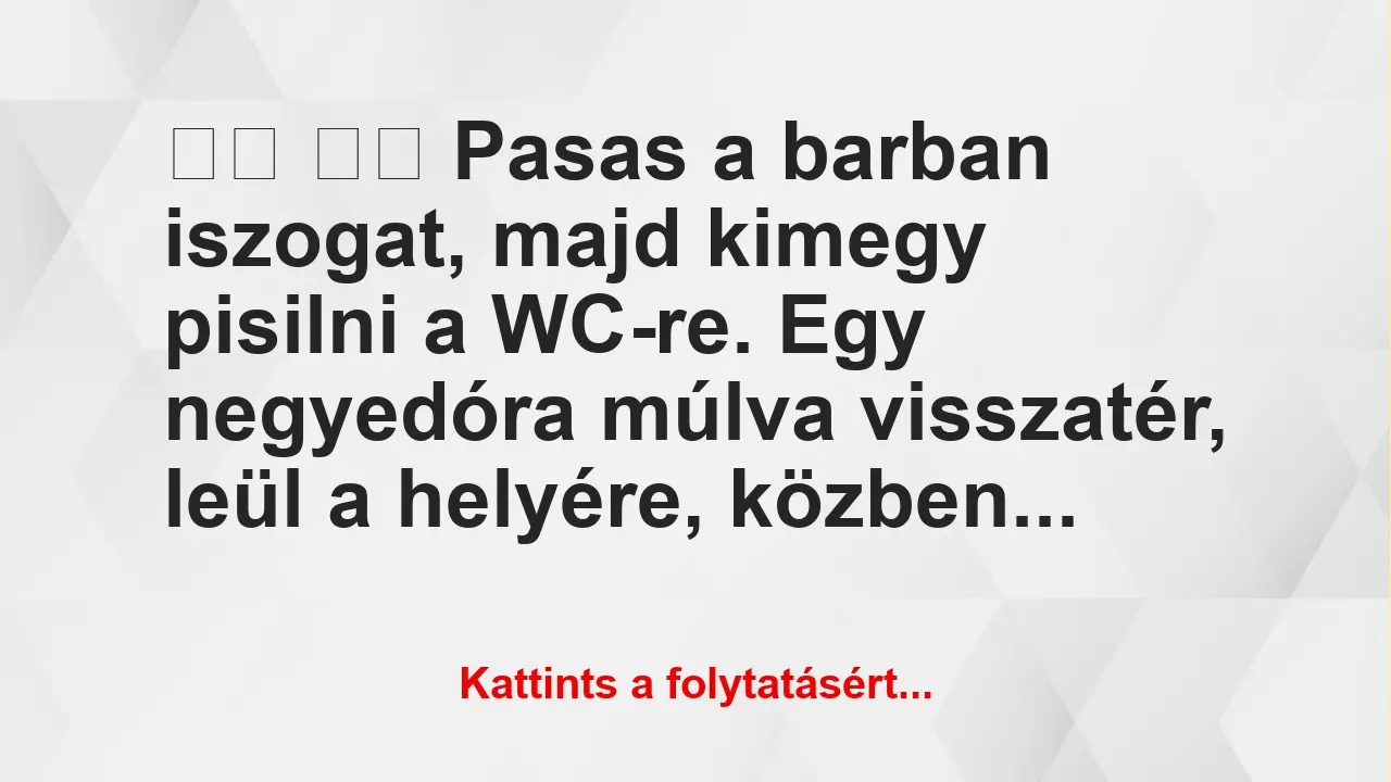 Vicc: 
		  
		  Pasas a barban iszogat, majd kimegy pisilni a…