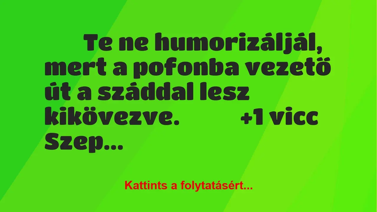 Vicc: 
		  
		  Te ne humorizáljál, mert a pofonba vezető út a…