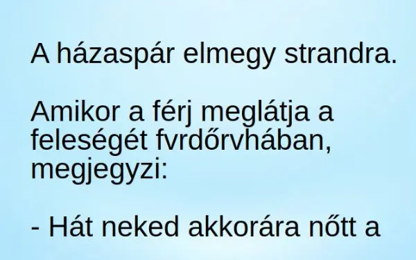 Vicc: A férj meglátja a feleségét fürdőruhában, és megjegyzi