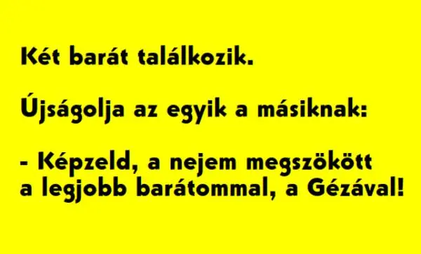 Vicc: A nejem megszökött  a legjobb barátommal, a Gézával