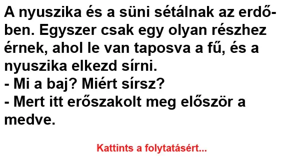 Vicc: A nyuszika és a süni sétálnak az erdőben