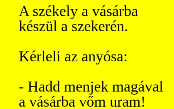 Vicc: A székely a vásárba készül a szekerén. Kérleli az anyósa: