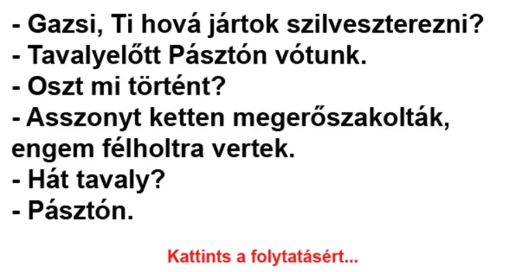 Vicc: Gazsi, Ti hová jártok szilveszterezni?