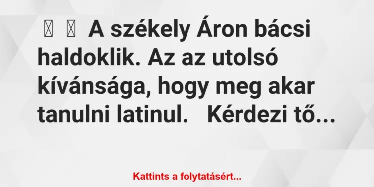 Vicc:
A székely Áron bácsi haldoklik. Az az utolsó kívánsága,…