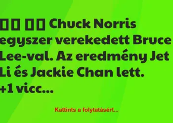 Vicc:
Chuck Norris egyszer verekedett Bruce Lee-val. Az…