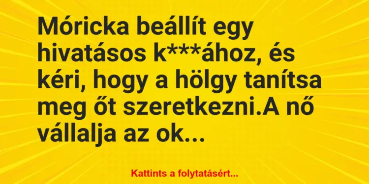 Vicc: Móricka beállít egy hivatásos k***ához, és kéri, hogy a hölgy tanítsa…