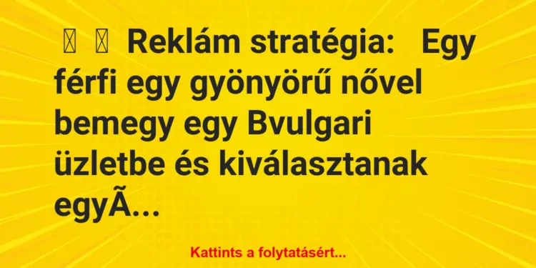 Vicc:
Reklám stratégia:Egy férfi egy gyönyörű nővel…