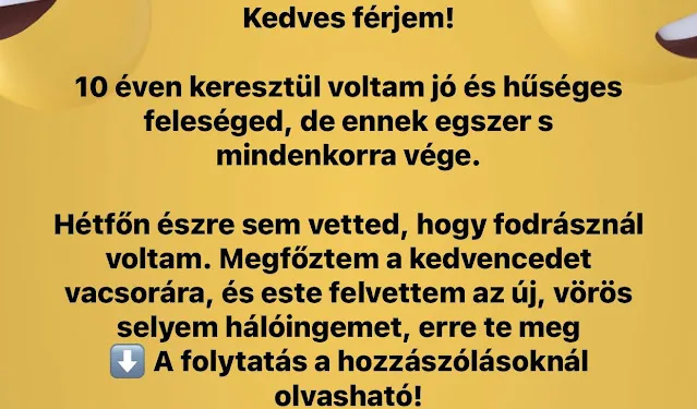 Vicc: A feleség gonosz levelet küld a férjének, amiben mélyen meg…