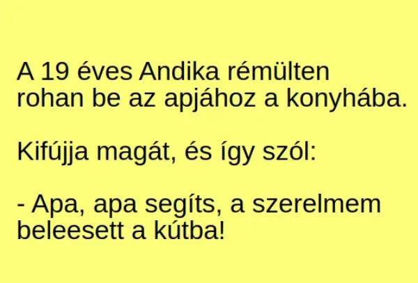 Vicc: A 19 éves Andika rémülten rohan be az apjához a konyhába