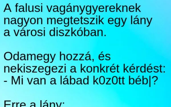 Vicc: A falusi vagánygyereknek nagyon megtetszik egy lány a városi…