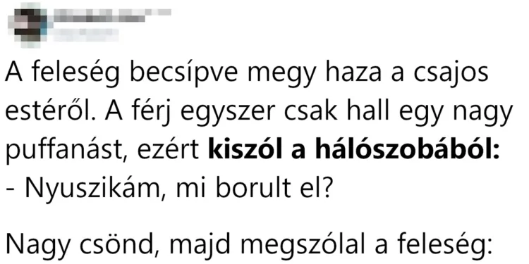 Vicc: A feleség becsípve megy haza