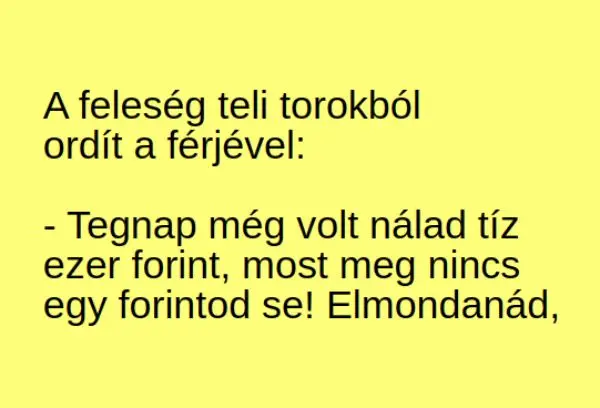 Vicc: A feleség teli torokból ordít a férjével: