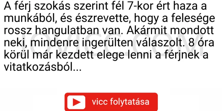 Vicc: A férj szokás szerint fél 7-kor ért haza a munkából