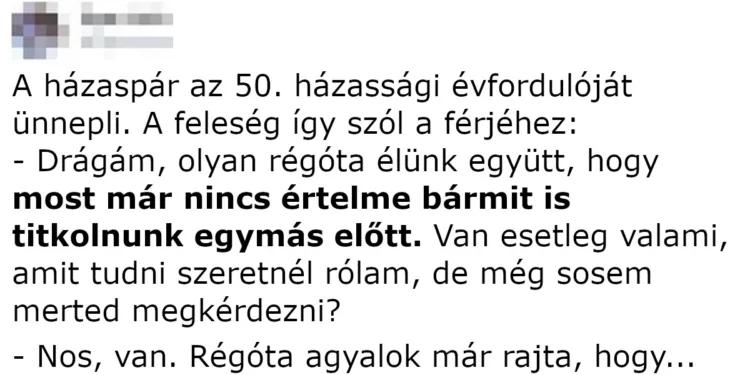 Vicc: A házaspár az 50. házassági évfordulóját ünnepli