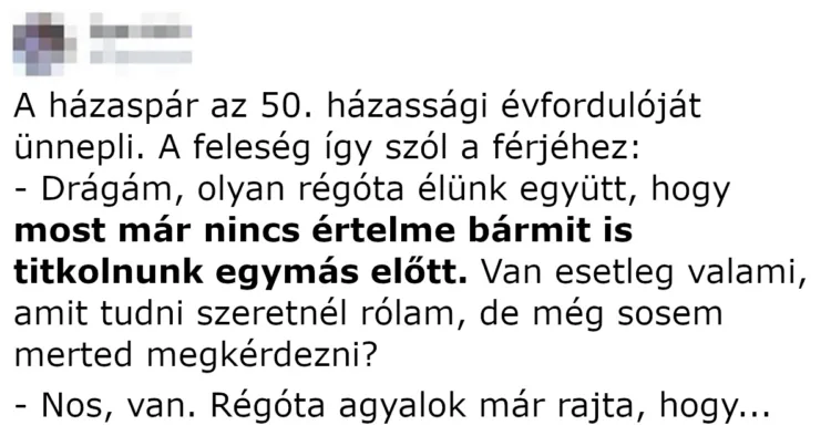 Vicc: A házaspár az 50. házassági évfordulóját ünnepli