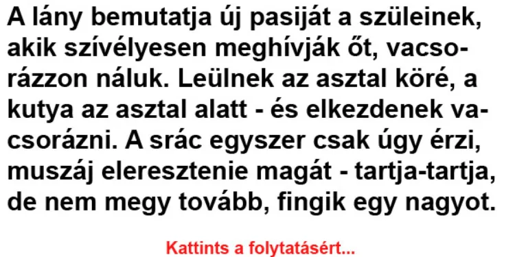 Vicc: A lány bemutatja új pasiját a szüleinek, akik szívélyesen meghívják őt