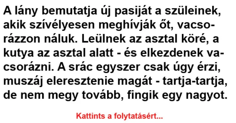 Vicc: A lány bemutatja új pasiját a szüleinek, akik szívélyesen meghívják őt