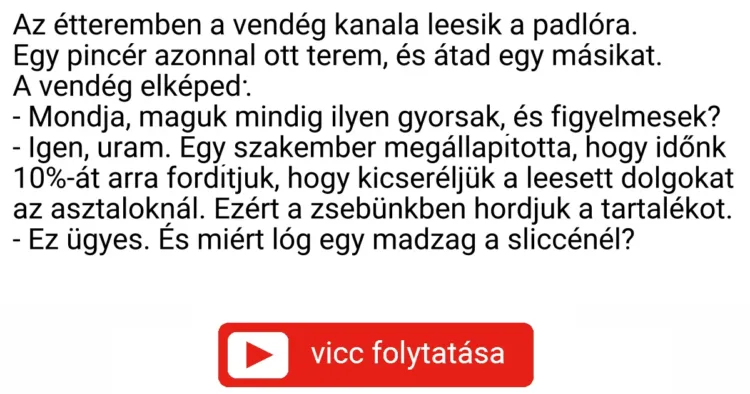 Vicc: Az étteremben a vendég kanala leesik a padlóra