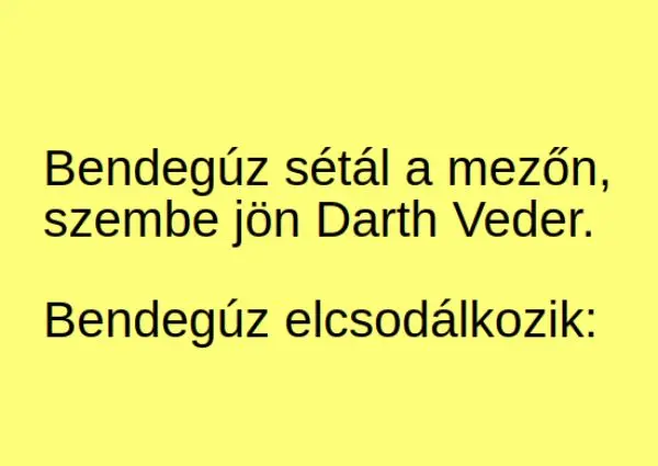 Vicc: Bendegúz sétál a mezőn, szembe jön Darth Veder