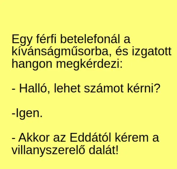 Vicc: Egy férfi betelefonál a kívánságműsorba, és izgatott hangon…