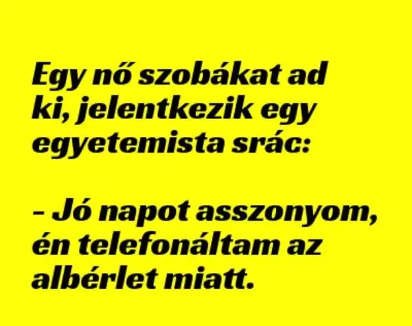 Vicc: Egy nő szobákat ad ki, jelentkezik egy egyetemista srác